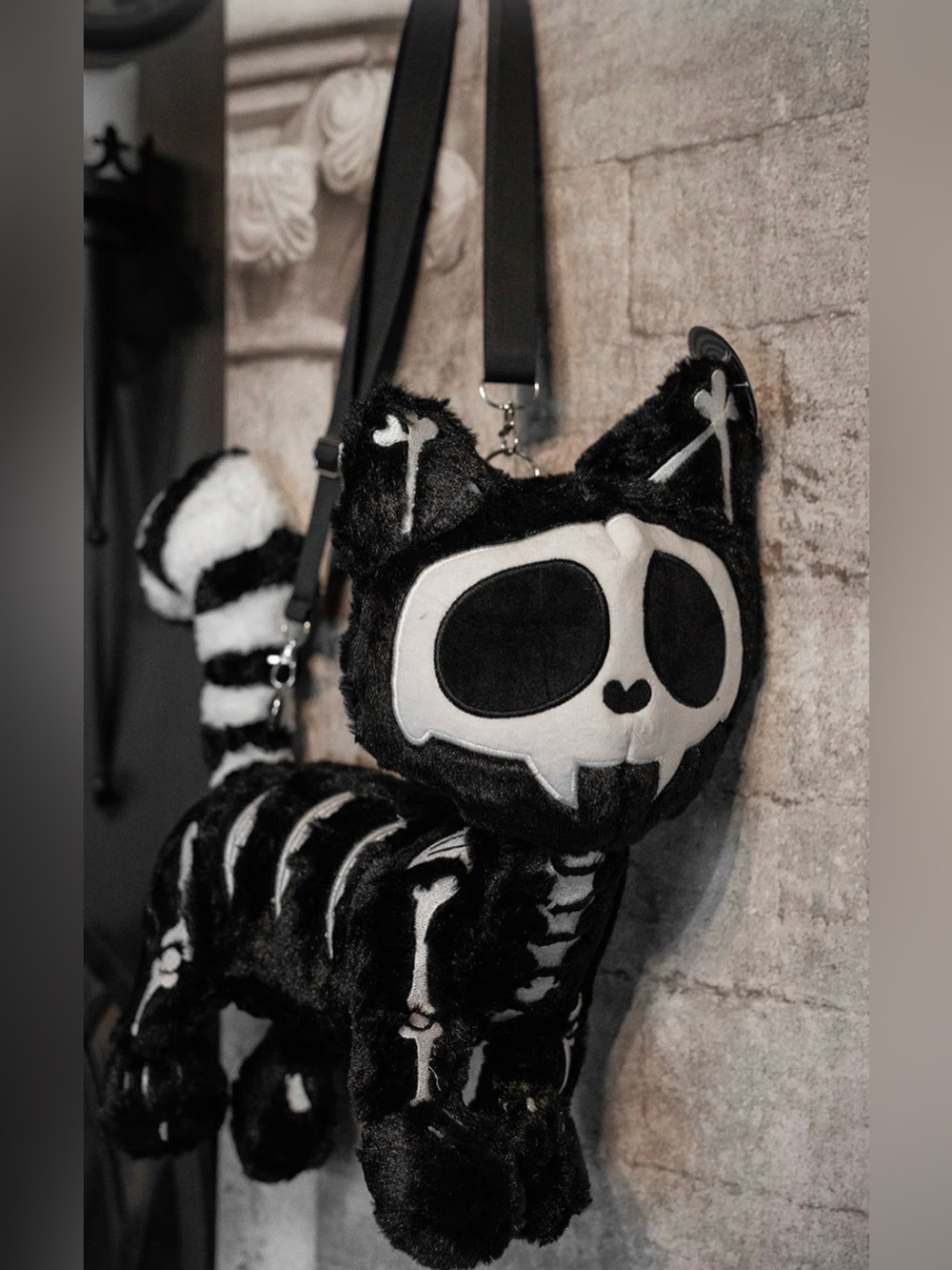 Skeleton Cat Plush shoulder Crossbody Bag - Black & White brand new with tag
